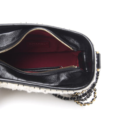 Chanel Tweed Calfskin Quilted Small Gabrielle Hobo Ivory Black 5 of 9