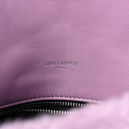 Saint Laurent Merino Shearling Lambskin Quilted Small Loulou Puffer Monogram Chain Satchel Lila 6 of 11