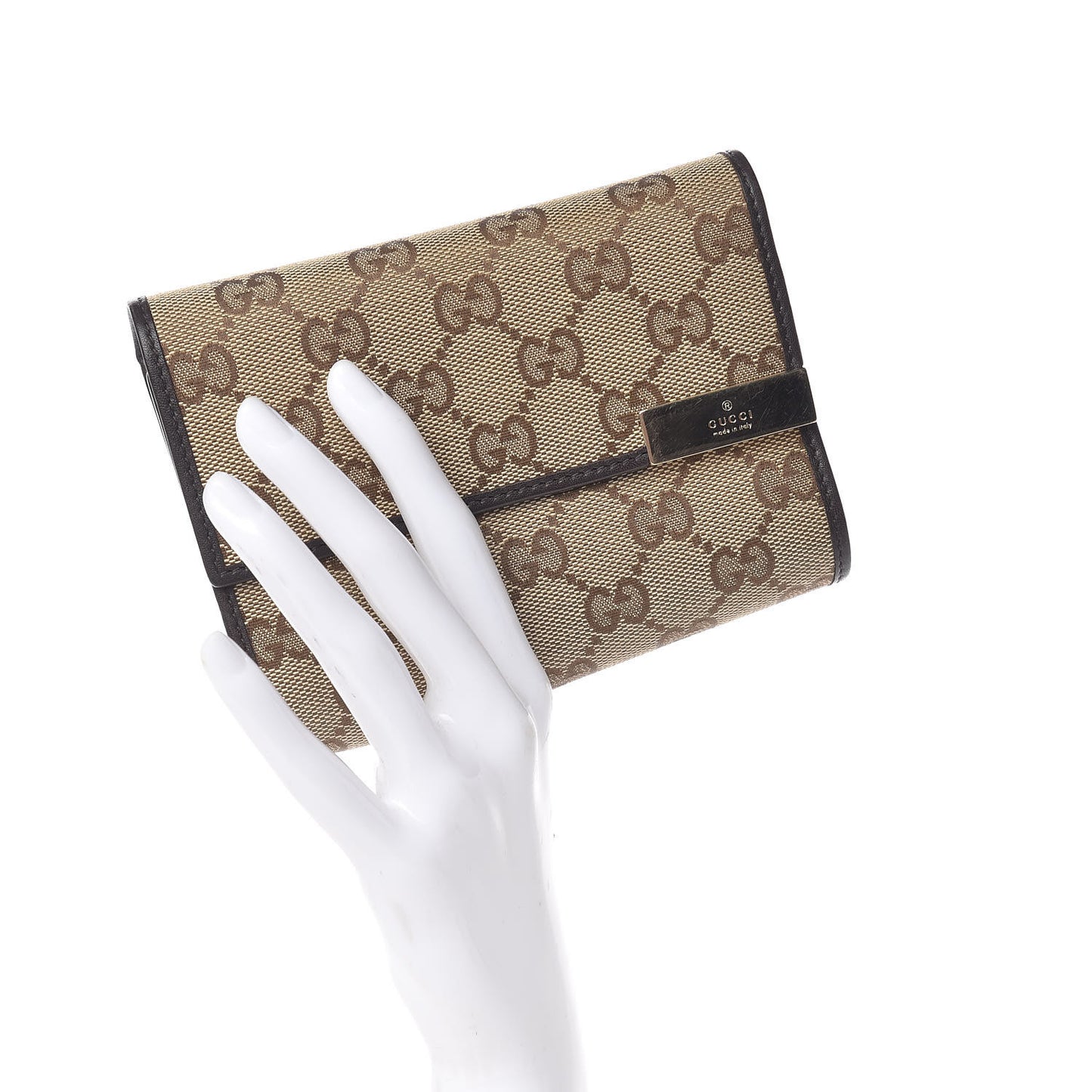 Monogram Margaux Calfskin Dice Compact Trademark Wallet Beige Ebony Cocoa