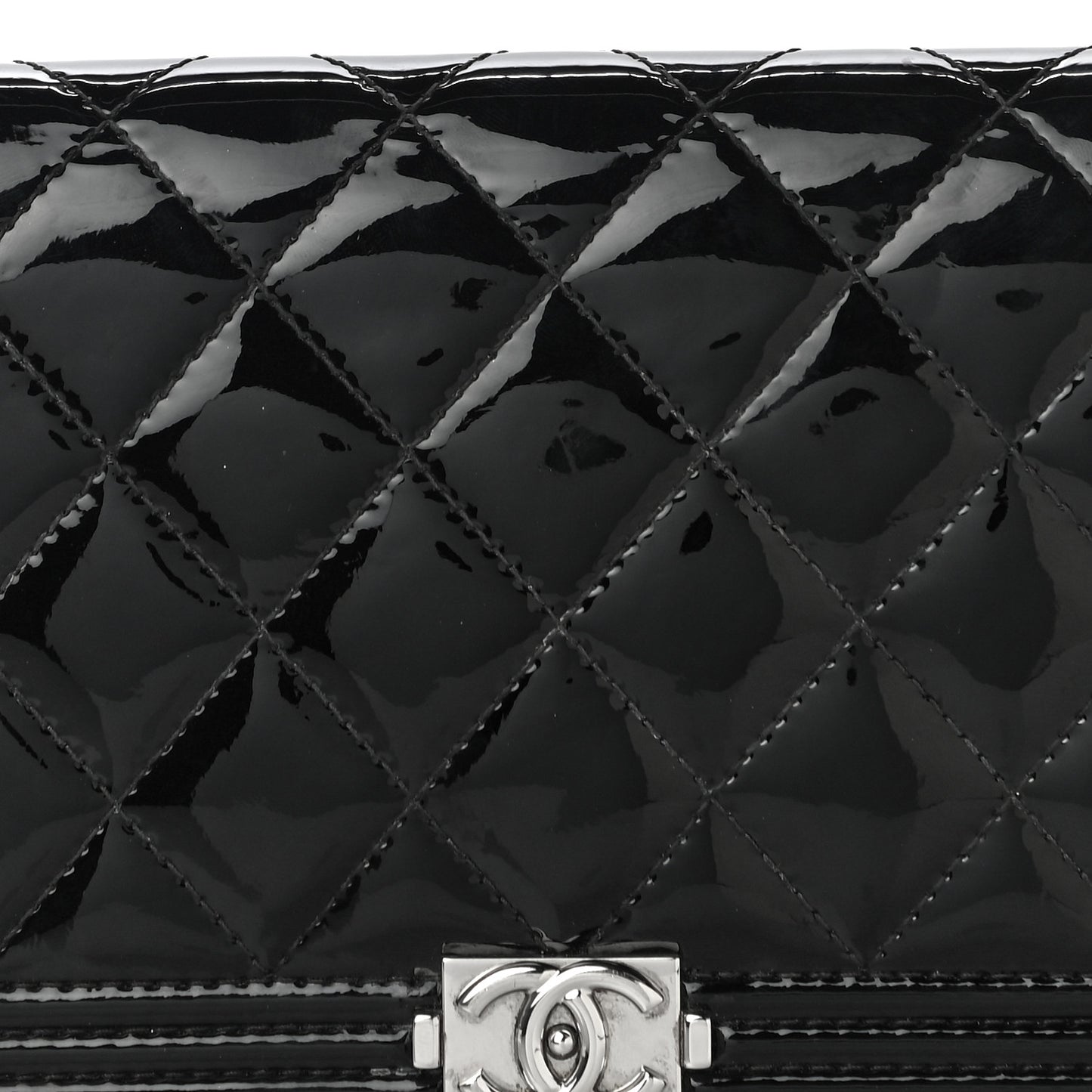Patent Calfskin Quilted Boy Yen Wallet Black