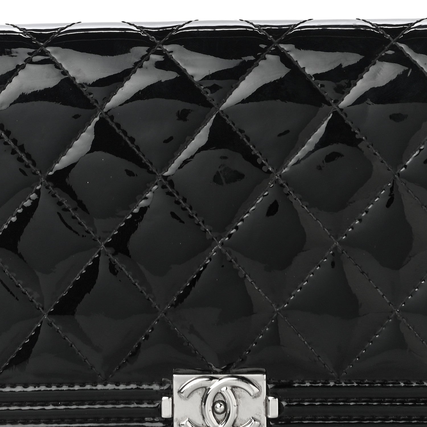 Chanel Patent Calfskin Quilted Boy Yen Wallet Black 9 of 15