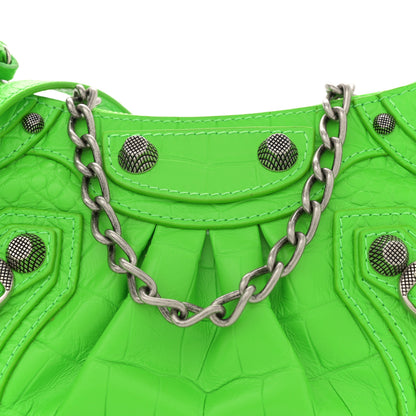 Balenciaga Extra Supple Calfskin Crocodile Embossed Le Cagole Mini Purse With Chain Acid Green 8 of 11