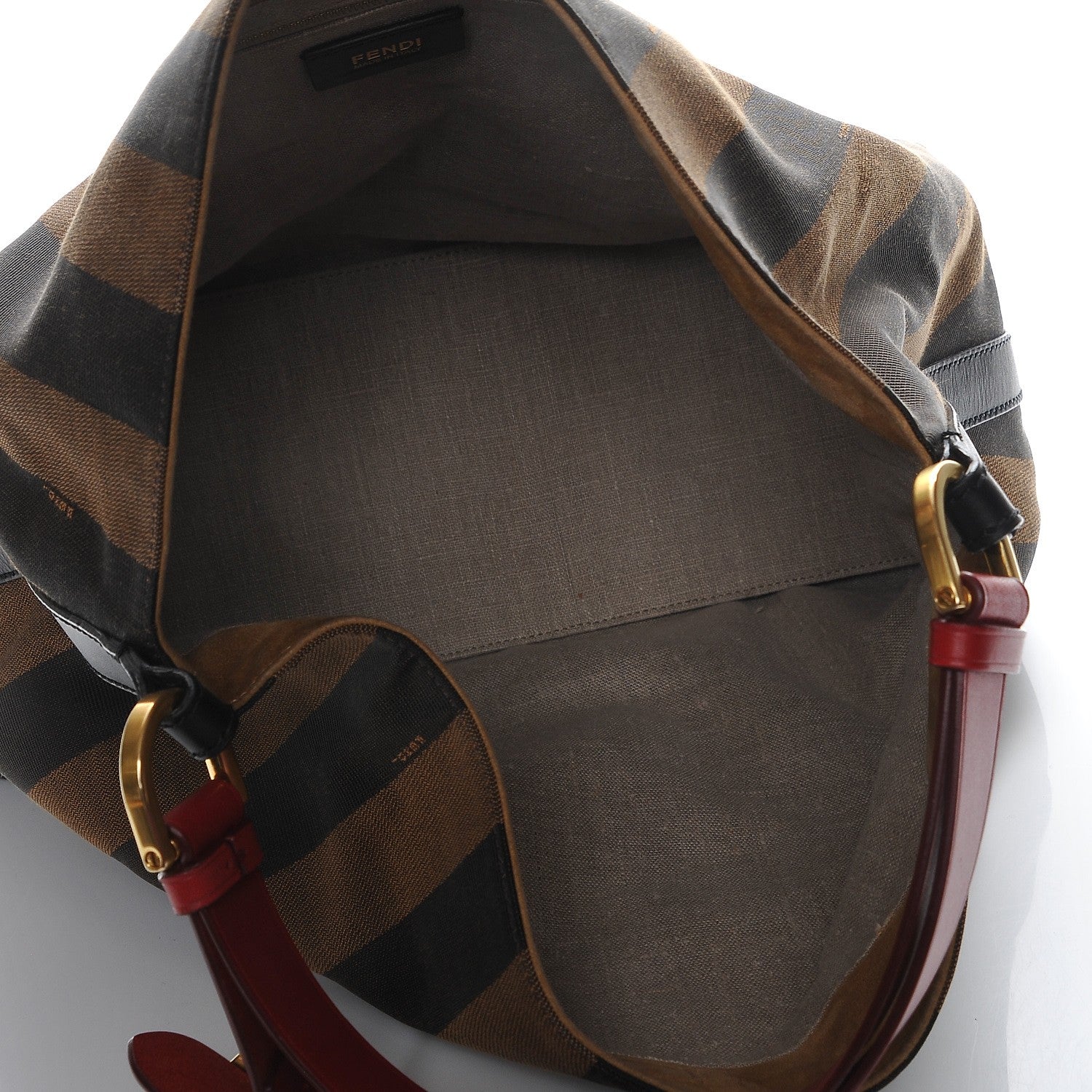 Fendi Pequin Cuoio Vegetale Large Hobo Tobacco Rosso Black 5 of 7