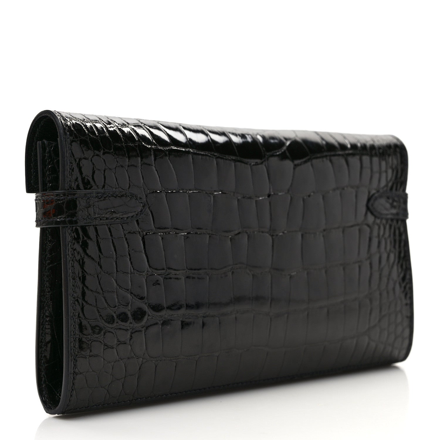 Hermes Shiny Alligator Kelly Longue Wallet Black 3 of 7