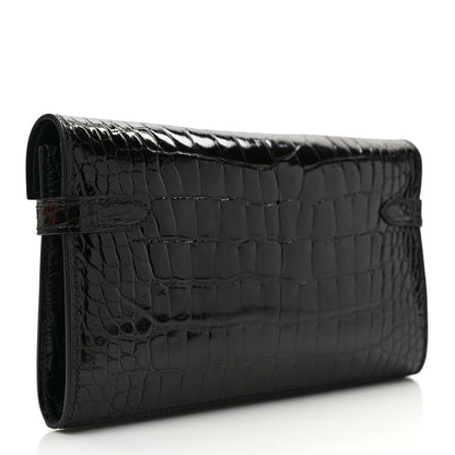 Hermes Shiny Alligator Kelly Longue Wallet Black 3 of 7