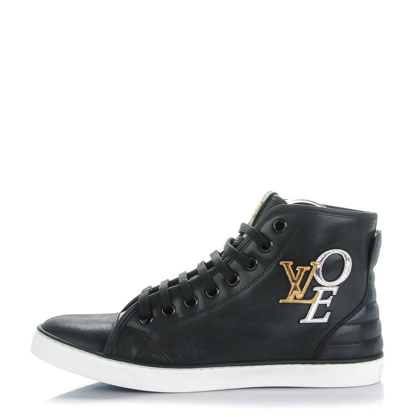 Calfskin Punchy Love Patch High Top Sneakers 39 Black