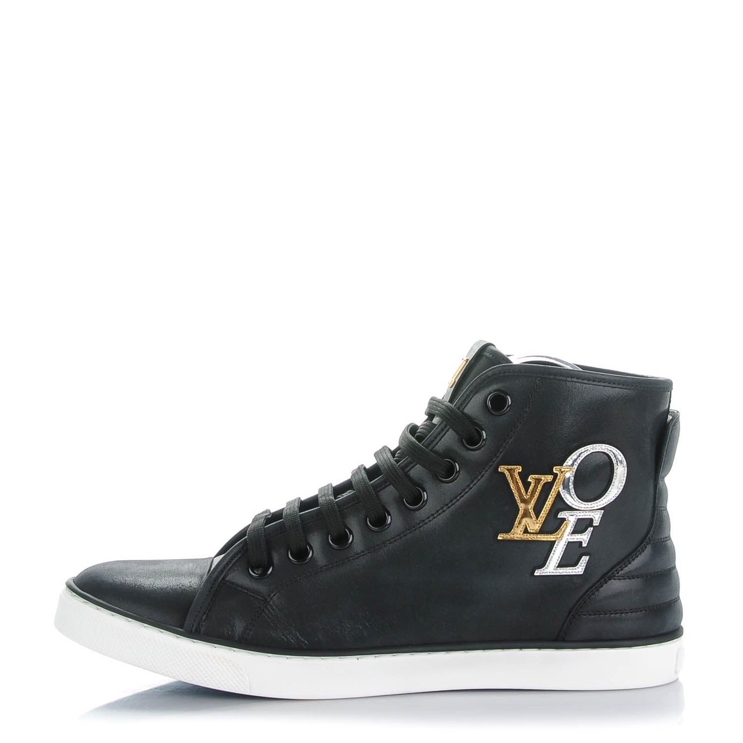 Louis Vuitton Calfskin Punchy Love Patch High Top Sneakers 39 Black 1 of 9