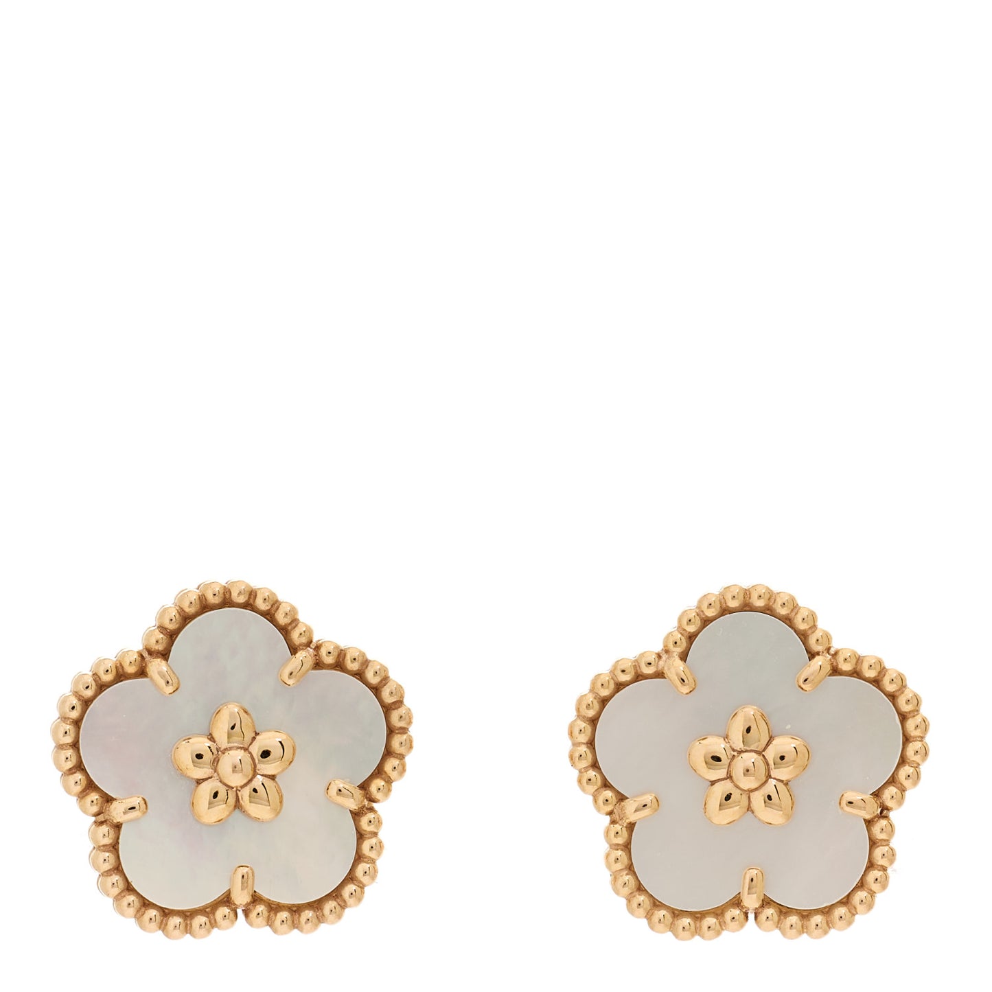 18K Rose Gold Mother of Pearl Lucky Springs Plum Blossom Earrings