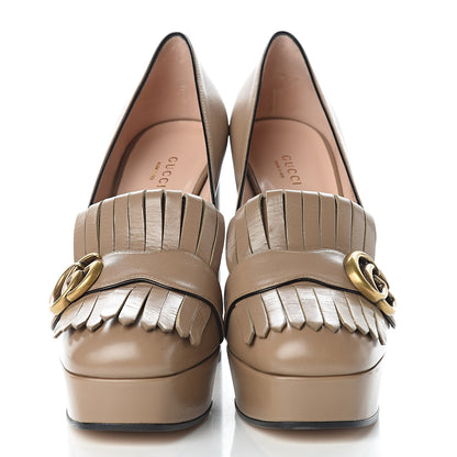 Gucci Malaga Kid GG Marmont Fringe Platform High Heel Loafer Pumps 39 Taupe 2 of 9