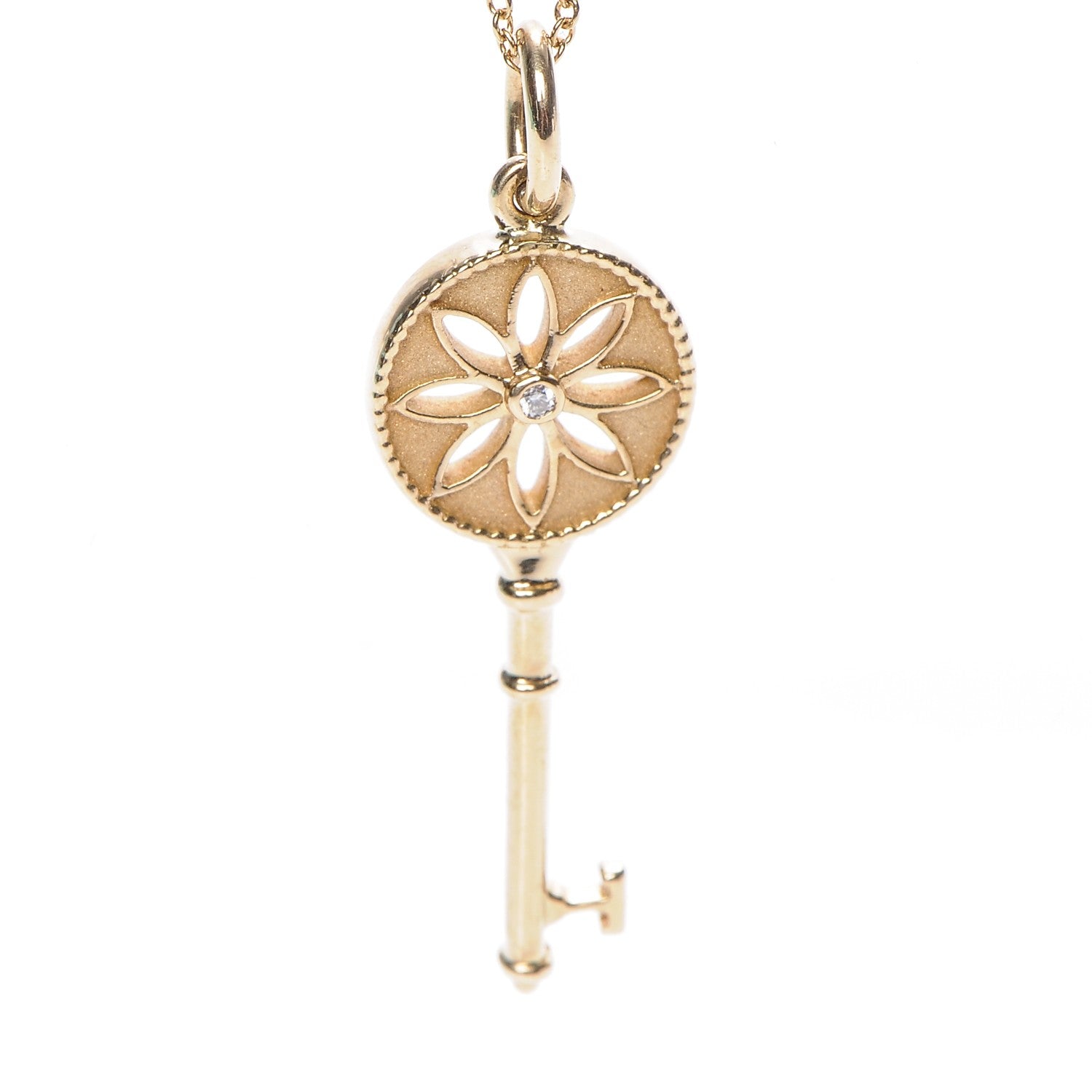 Tiffany 18K Yellow Gold Diamond Small Daisy Key Pendant Necklace 3 of 8