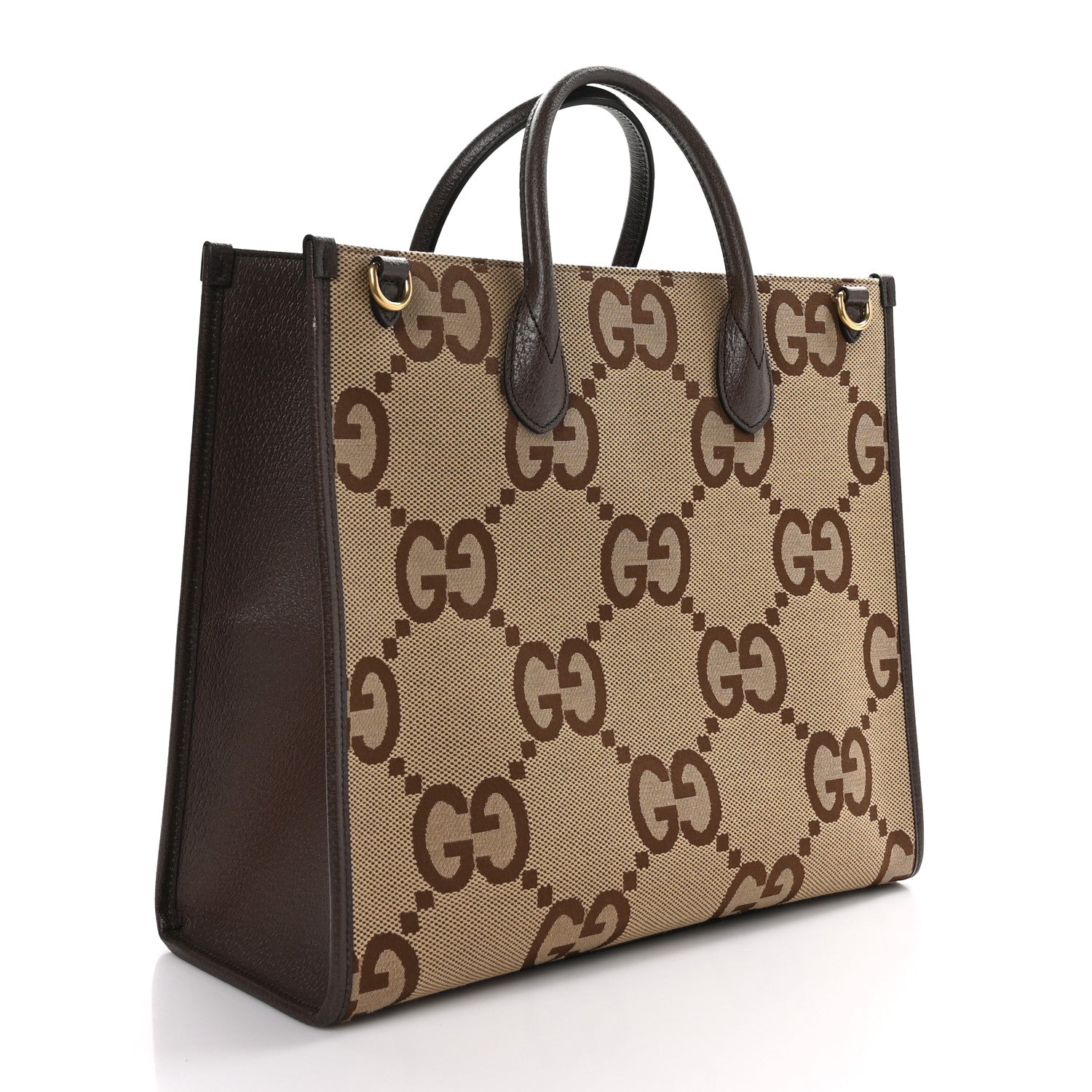 Gucci Monogram Jumbo GG Textured Dollar Calfskin Web Tote Bag Camel Ebony New Acero 3 of 13