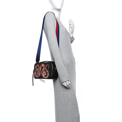 Gucci Grained Calfskin Sylvie Web Kingsnake Small Camera Bag Black Multicolor 2 of 12