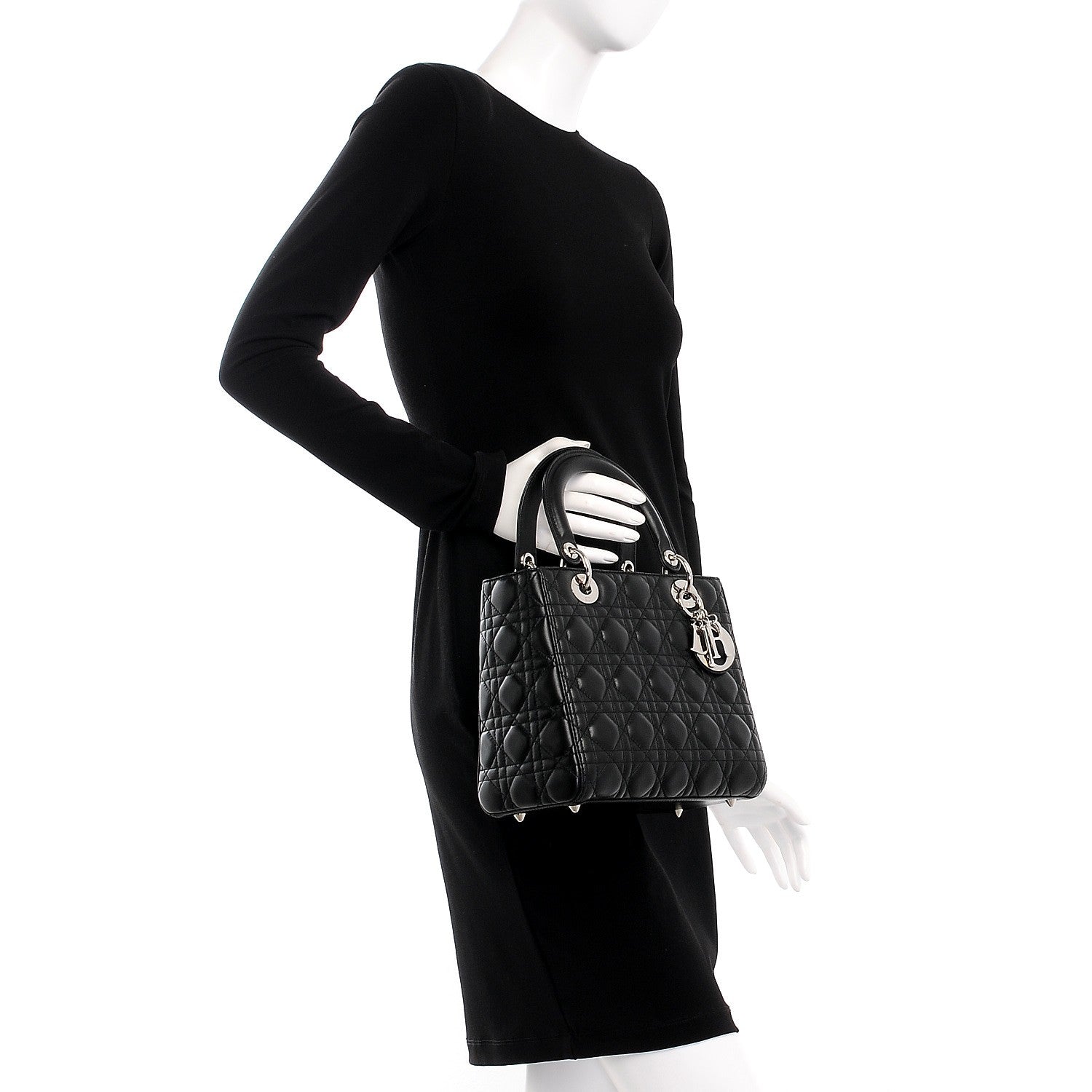 Christian Dior Lambskin Cannage Medium Lady Dior Black 3 of 9