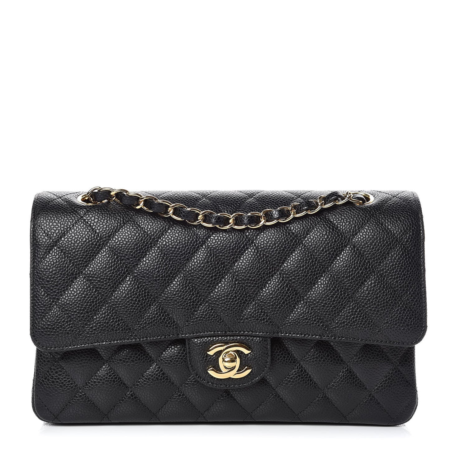 Caviar Quilted Medium Double Flap Black