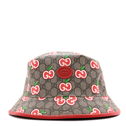 Gucci GG Supreme Monogram Apple Textured Dollar Calfskin Retro Interlocking G Fedora Pomme Bucket Hat L Beige Ebony Red 4 of 12