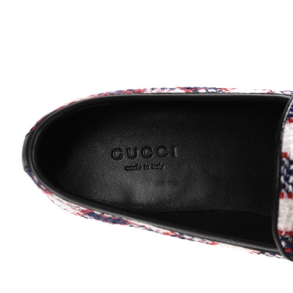 Gucci Vintage Tweed Check Horsebit Womens Jordaan Loafers 35.5 White Hibiscus Red Marine 7 of 11