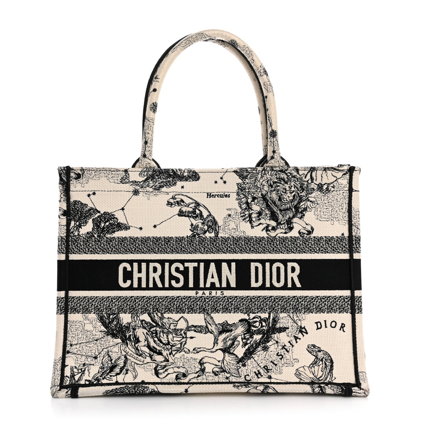 Canvas Zodiac Toile De Jouy Embroidered Medium Book Tote Latte