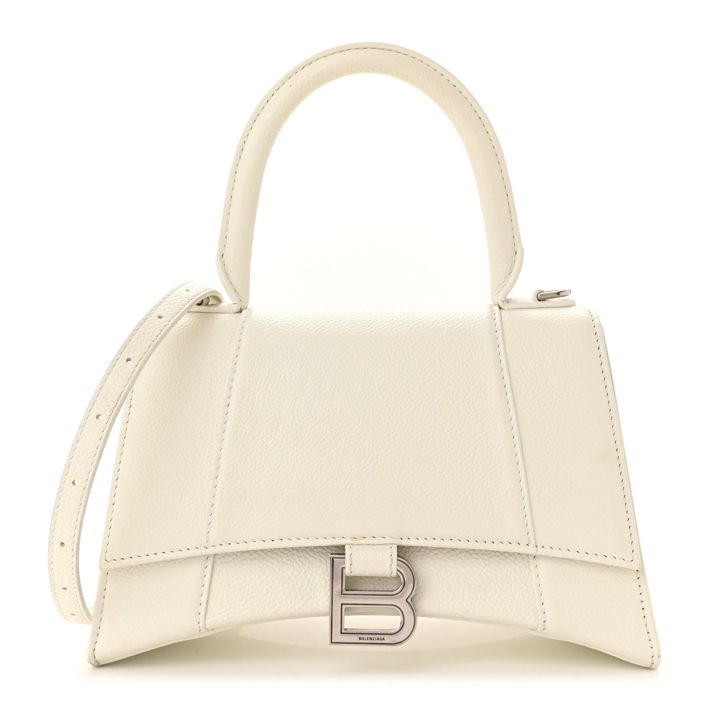 Grained Calfskin Small Hourglass Top Handle Bag White