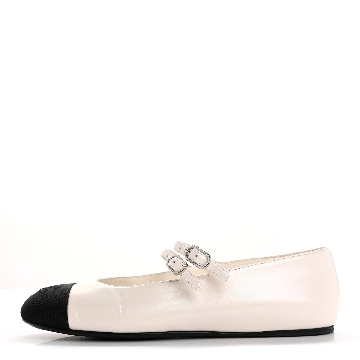 Chanel Lambskin Grosgrain Pearl Mary Jane Flats 36 White Black 1 of 10