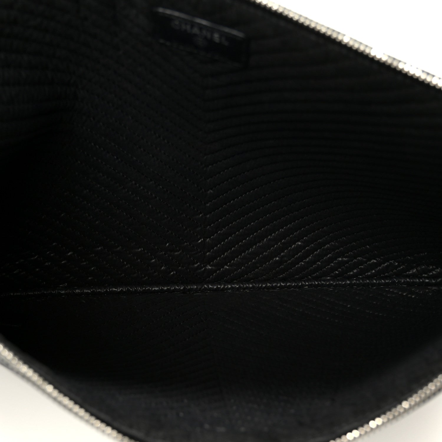 Chanel Lambskin Chevron Large Boy Zip Pouch Black 5 of 8