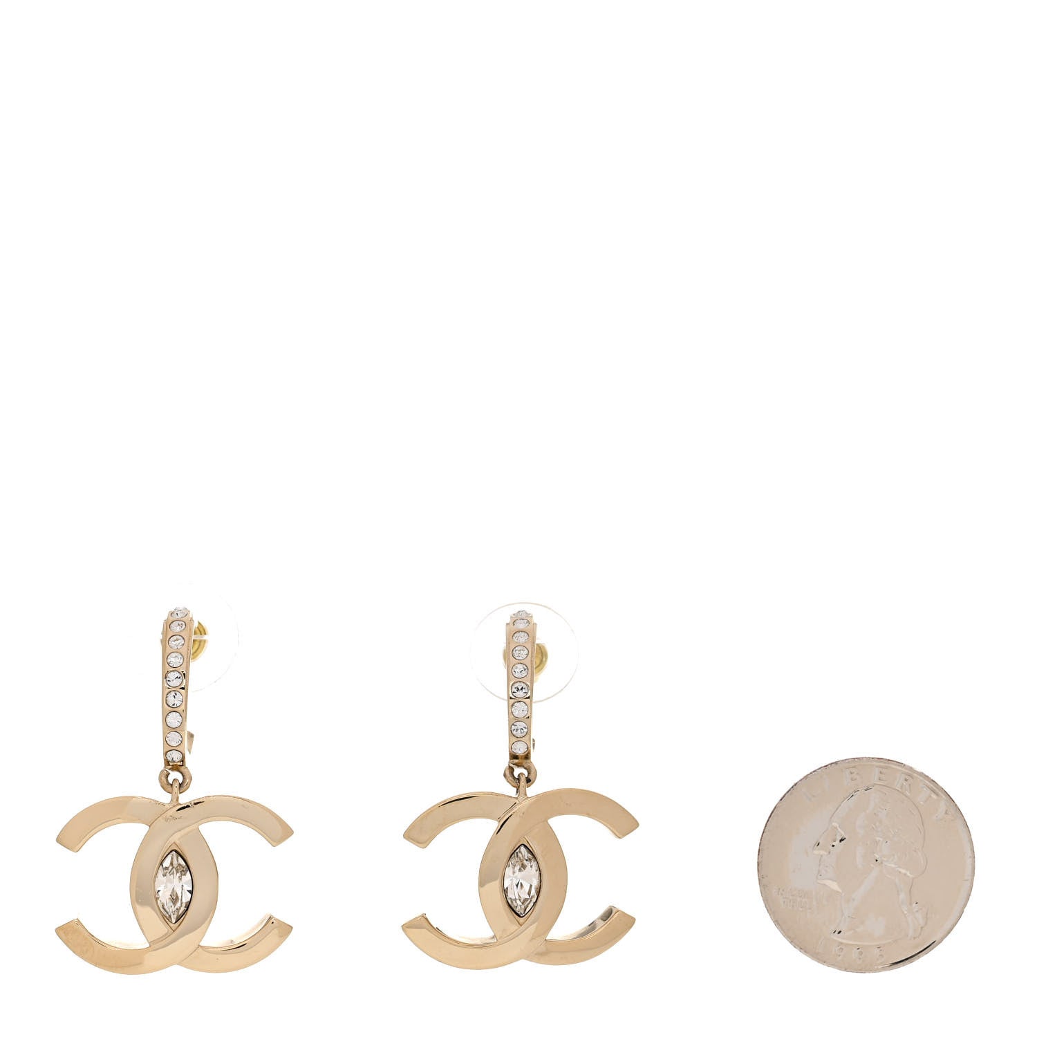Chanel Crystal CC Drop Earrings Gold 2 of 5