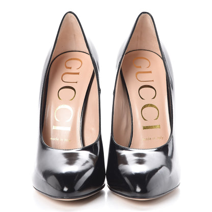 Gucci Polished Calfskin Removable Bee Elaisa Platform High Heel Pumps 37 Black 4 of 12
