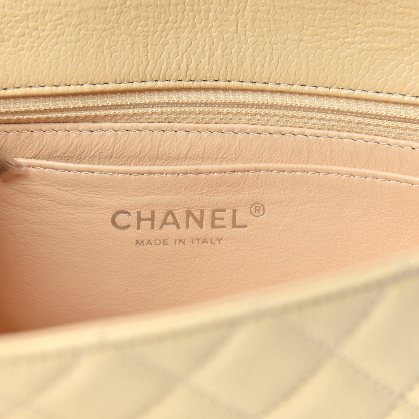 Caviar Quilted Mini Rectangular Flap Light Beige