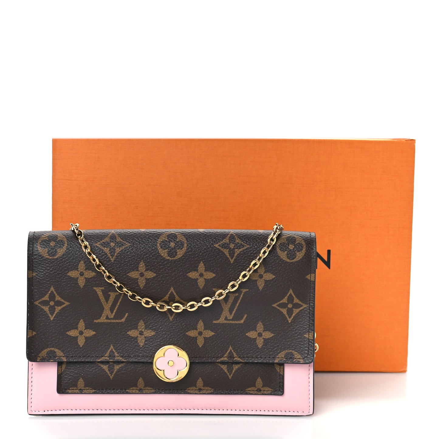 Monogram Flore Chain Wallet Rose Ballerine