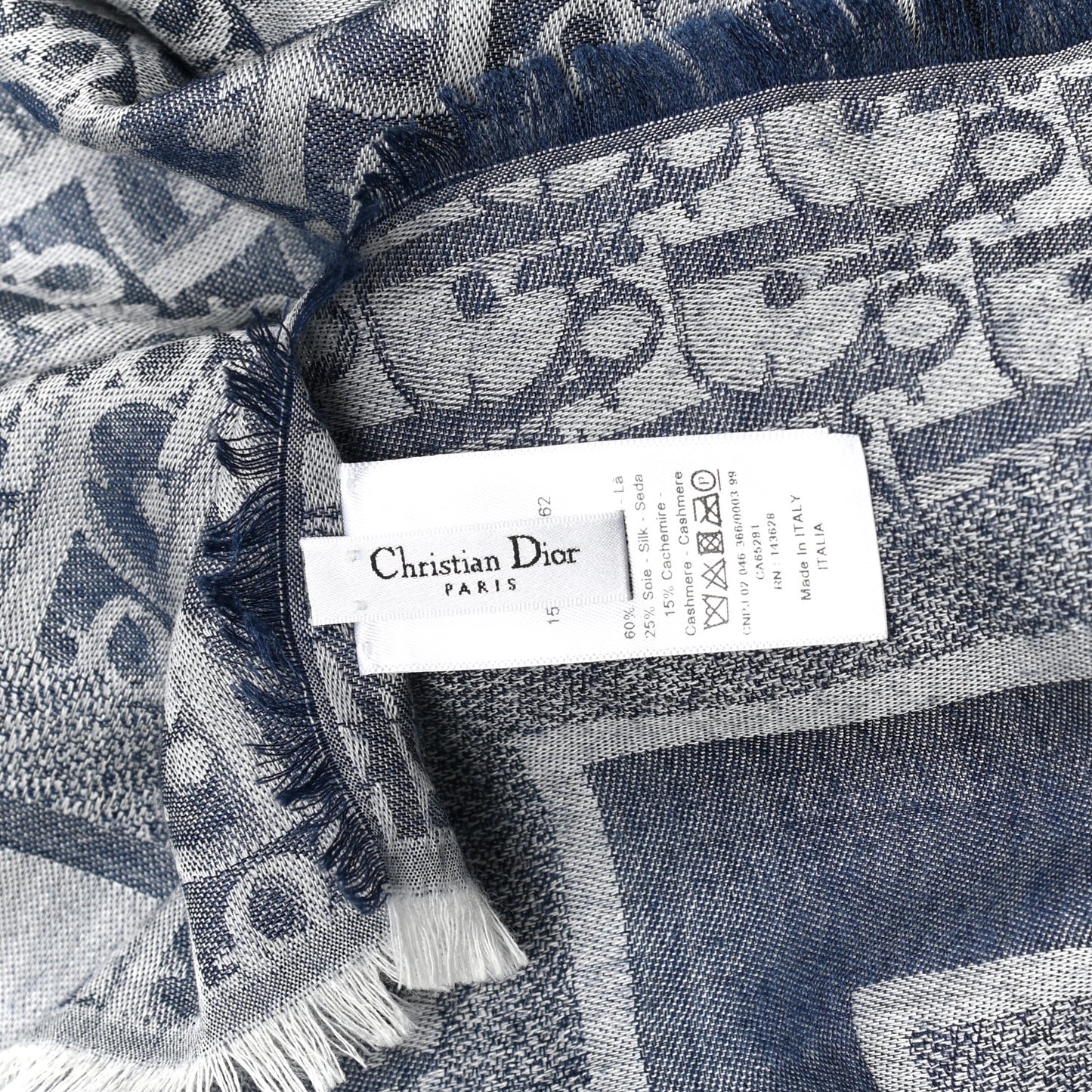Wool Silk Cashmere Oblique Denim Shawl Blue
