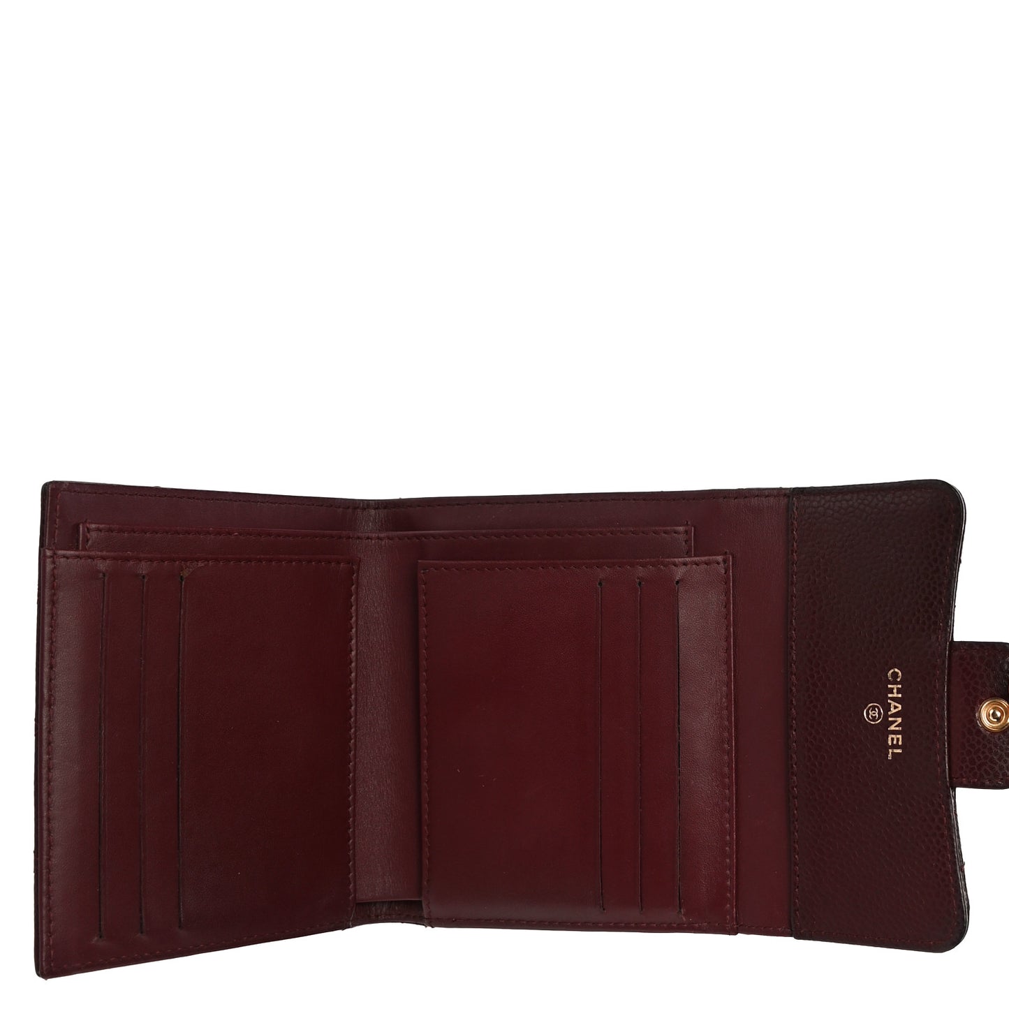 Caviar Quilted Compact Flap Wallet Burgundy