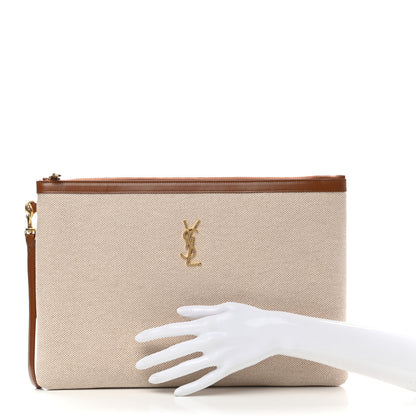 Saint Laurent Canvas Monogram Zipped Pouch Natural Beige Brick 2 of 7