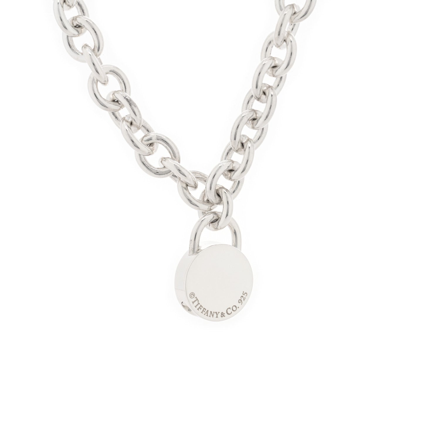 Tiffany Sterling Silver 1837 Circle Lock Pendant Link Necklace 3 of 4