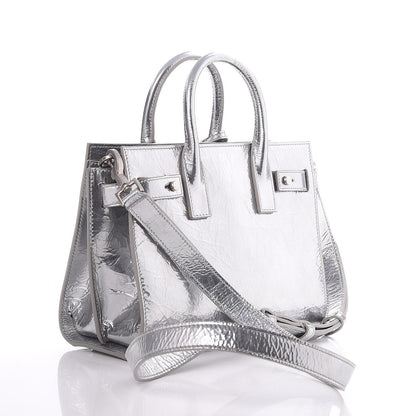 Saint Laurent Metallic Crinkled Calfskin Nano Supple Sac De Jour Silver 3 of 7