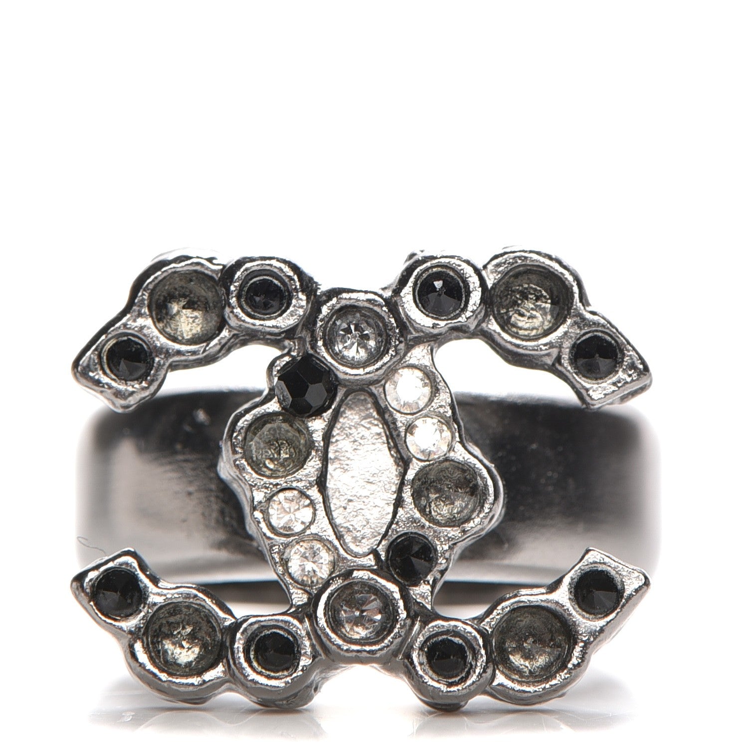 Chanel Ruthenium Crystal CC Logo Ring 6.5 1 of 5