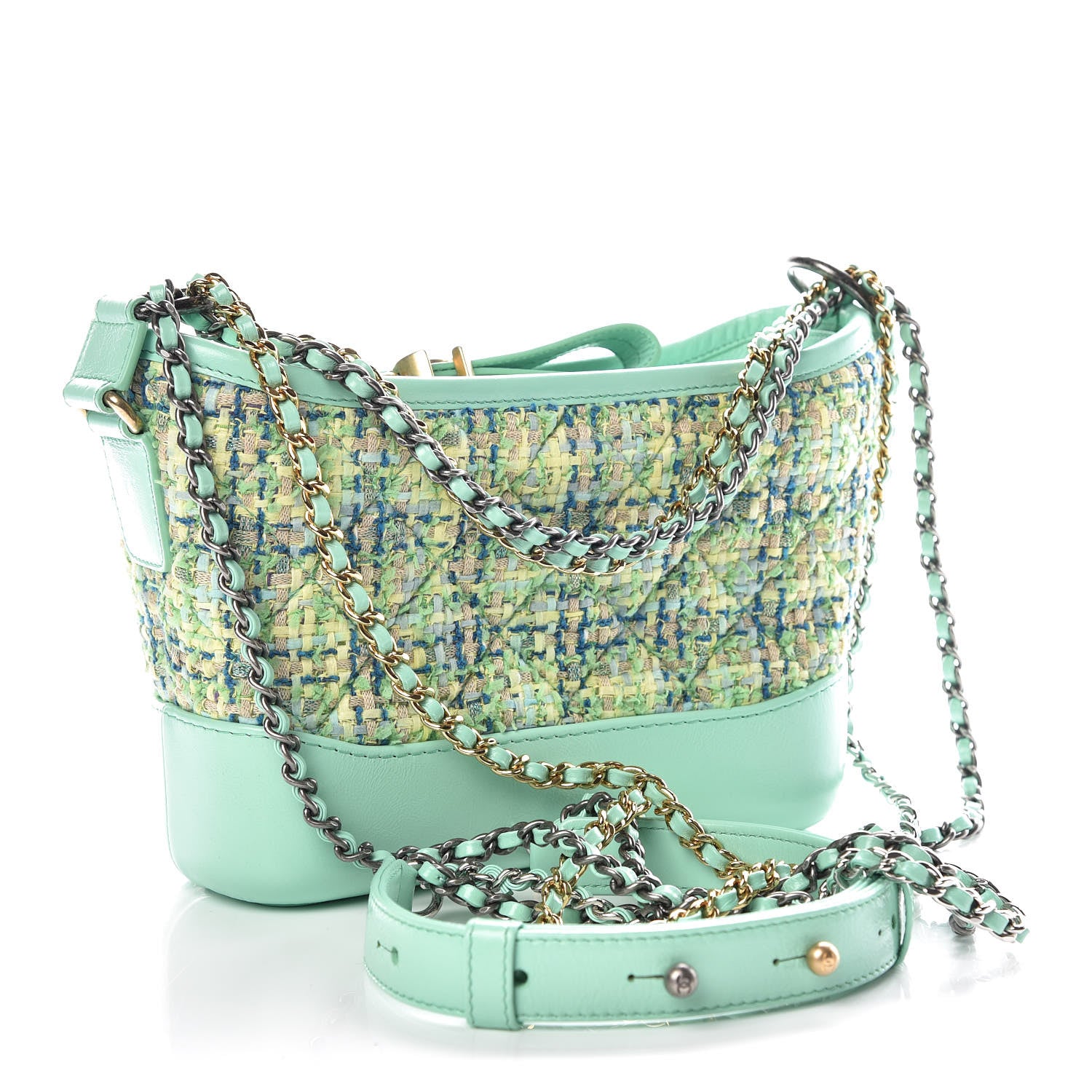Chanel Tweed Calfskin Quilted Small Gabrielle Hobo Green 3 of 10
