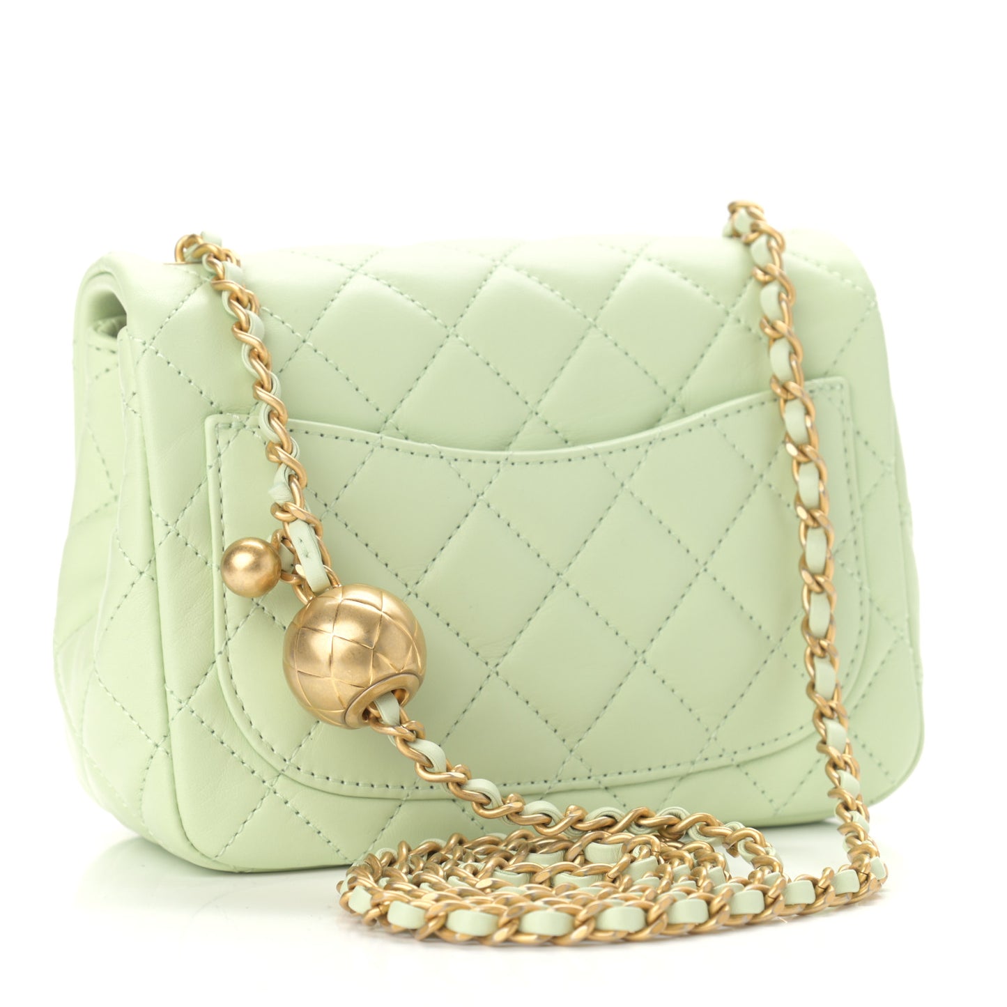 Lambskin Quilted Mini Pearl Crush Flap Light Green