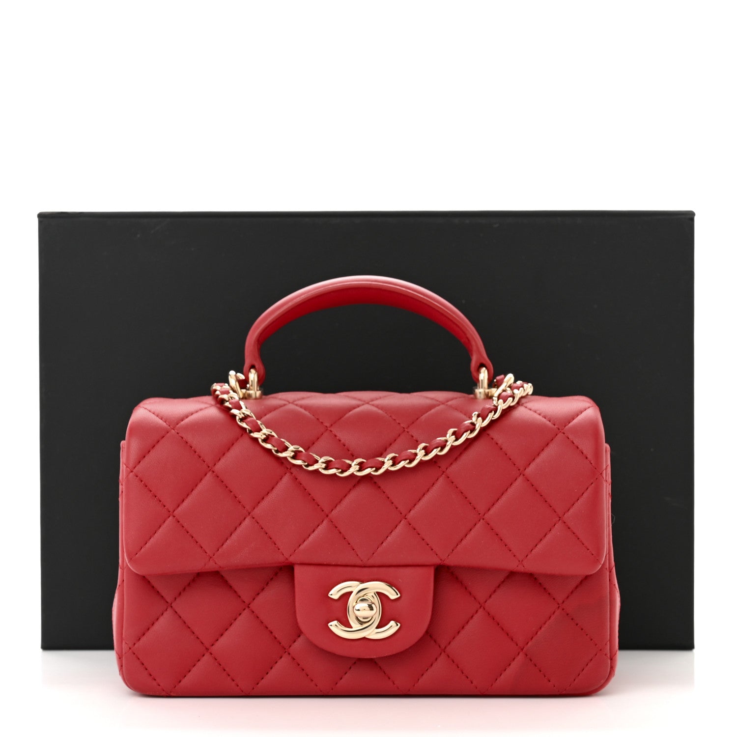 Chanel Lambskin Quilted Mini Top Handle Rectangular Flap Red 12 of 12
