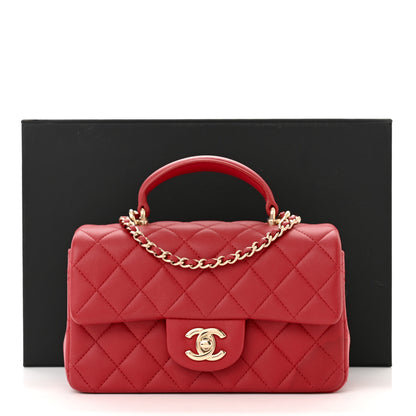 Chanel Lambskin Quilted Mini Top Handle Rectangular Flap Red 12 of 12