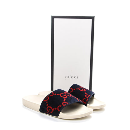 Gucci Terry Cloth GG Monogram Slide Sandals 40 Blue Red 8 of 8