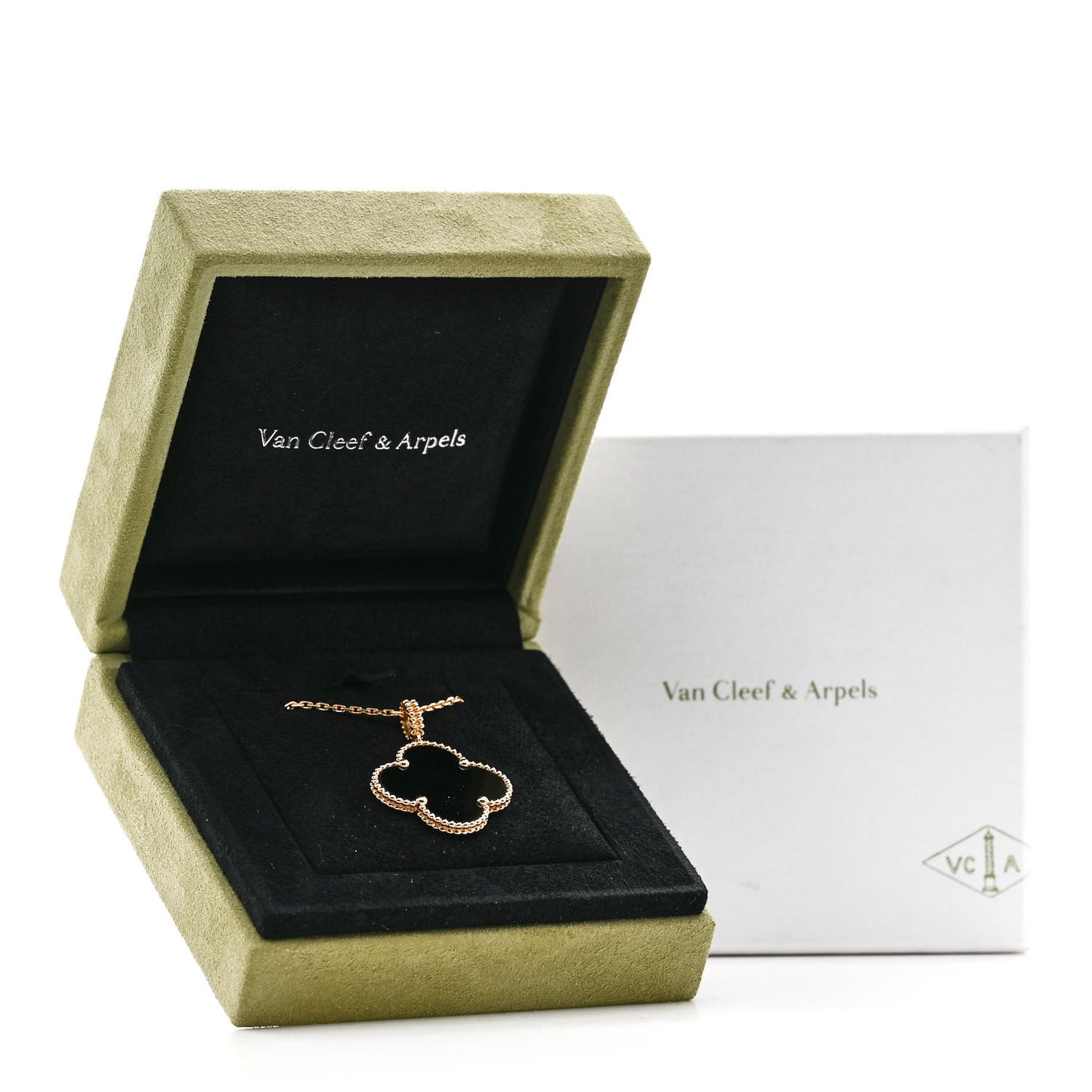 18K Yellow Gold Black Onyx Magic Alhambra Pendant Necklace