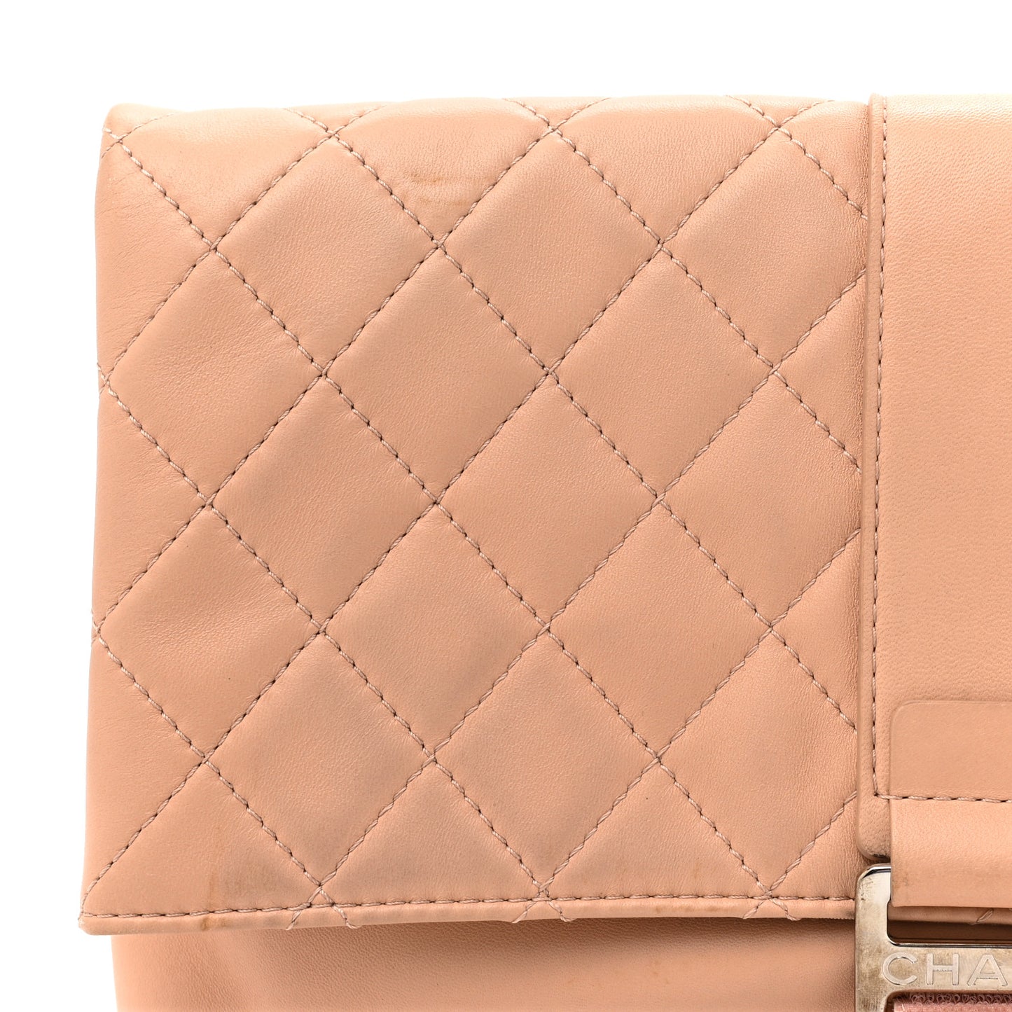 Lambskin Quilted Grip Clutch Nude