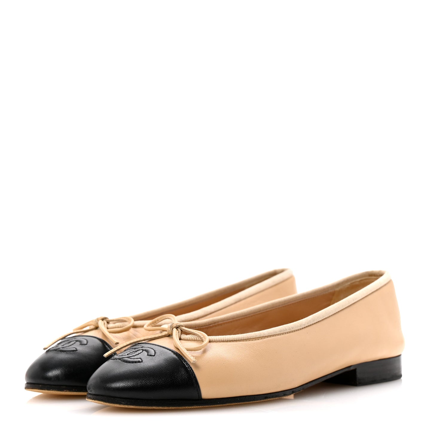 Lambskin Cap Toe CC Ballerina Flats 35.5 Beige Black