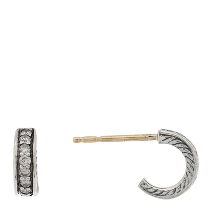 David Yurman Sterling Silver Diamond Cable Mini Hoop Earrings 1 of 4