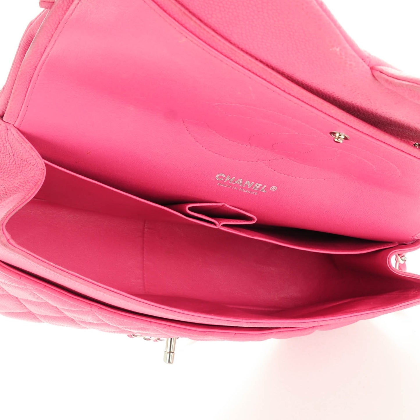Iridescent Caviar Quilted Jumbo Double Flap Pink