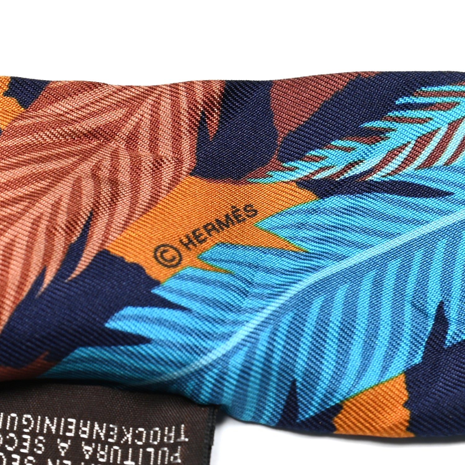 Hermes Silk Jaguar Quetzal Twilly Brun Bleu Orange 4 of 4