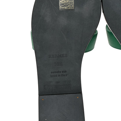 Hermes Epsom Oran Sandals 39.5 Vert Emeraude 6 of 9