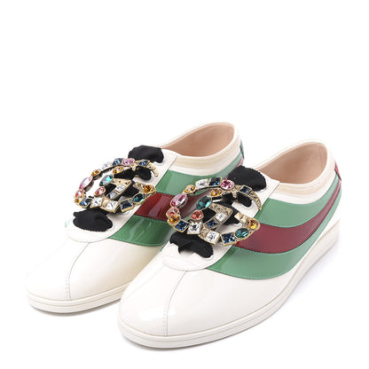 Gucci Patent Crystal Web GG Womens Falacer Sneakers 38.5 Mystic White New Shamarock Red 3 of 9