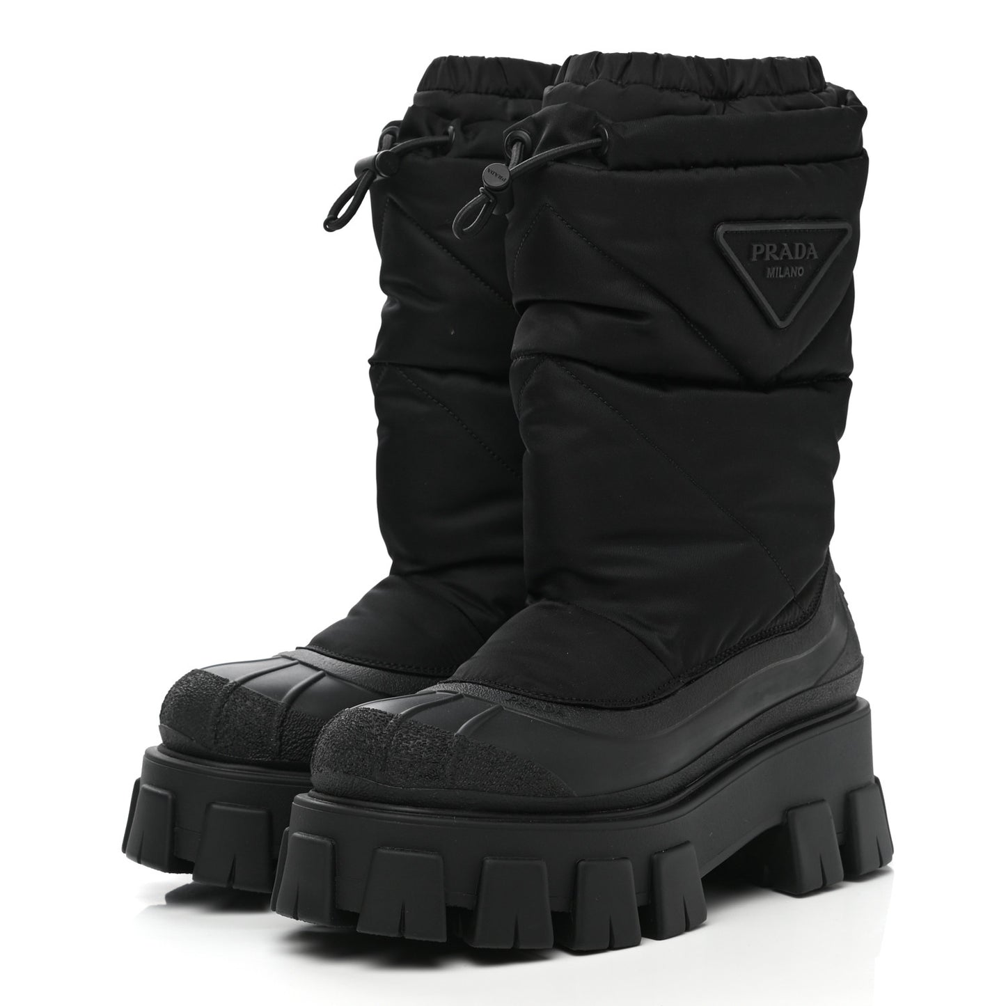 Re-Nylon Gabardine Rubber Triangle Logo Padded Monolith Drawcord 55mm Snow Boots 36 Black