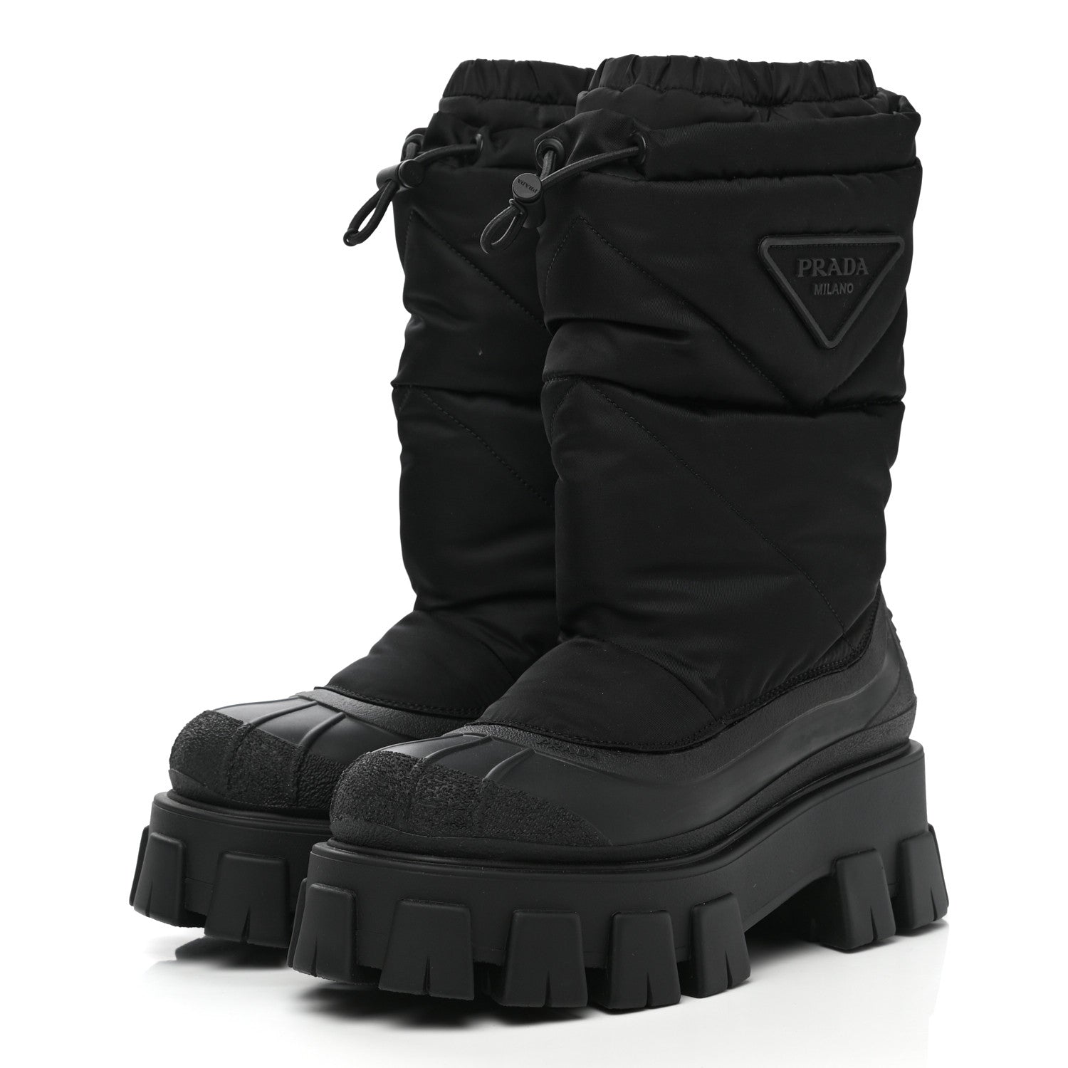 Prada Re-Nylon Gabardine Rubber Triangle Logo Padded Monolith Drawcord 55mm Snow Boots 36 Black 3 of 7