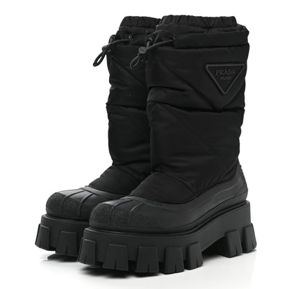 Prada Re-Nylon Gabardine Rubber Triangle Logo Padded Monolith Drawcord 55mm Snow Boots 36 Black 3 of 7